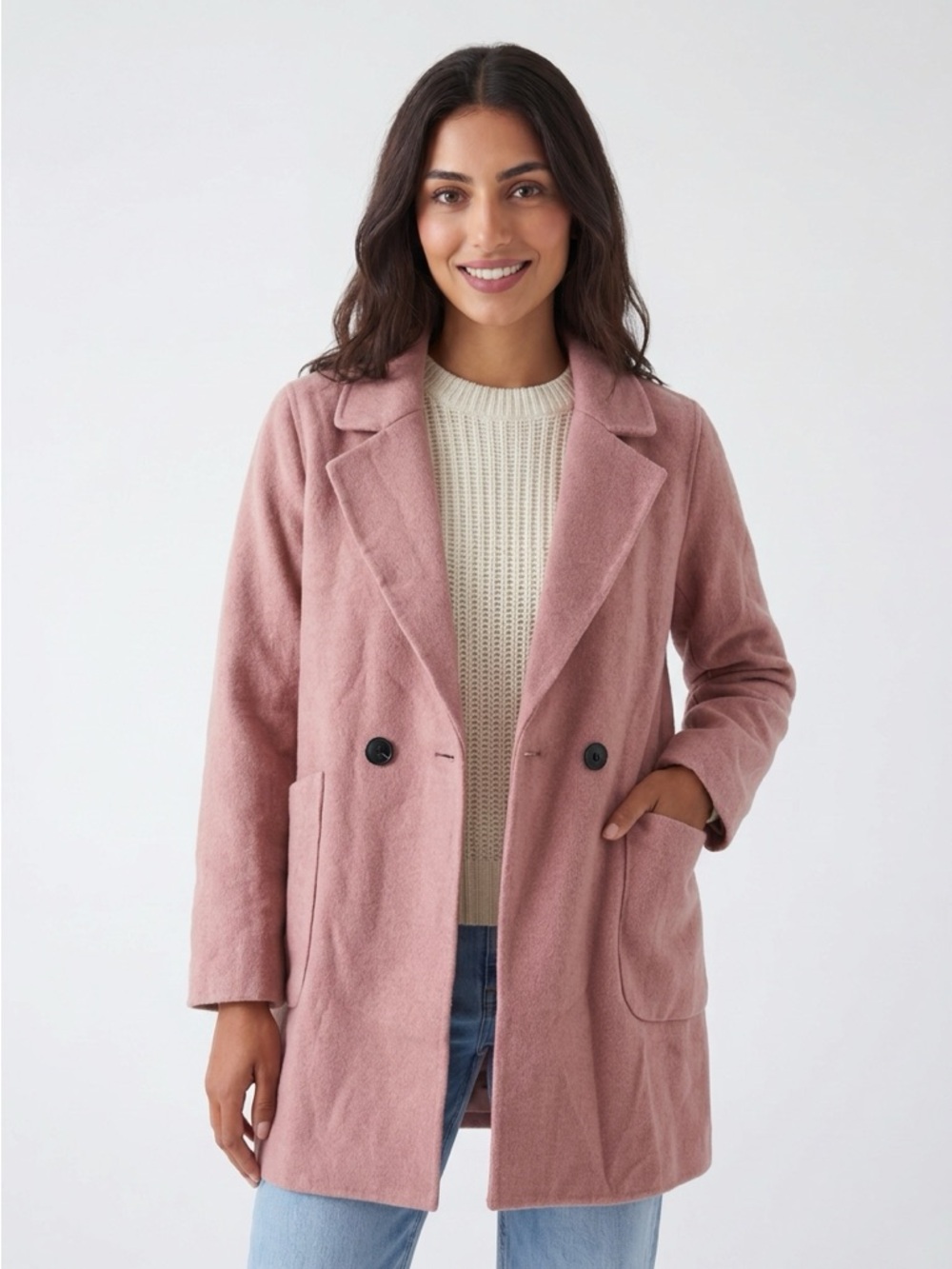 NEW Pink Wool Blend Double Breasted Coat 20” P2P Size L | 1031